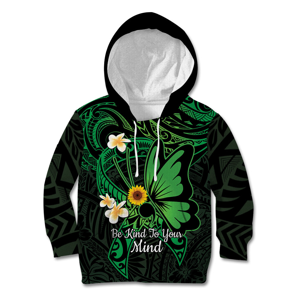 Polynesia Mental Health Awareness Kid Hoodie Green Ribbon Be Kind To Your Mind