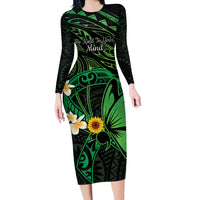 Polynesia Mental Health Awareness Long Sleeve Bodycon Dress Green Ribbon Be Kind To Your Mind
