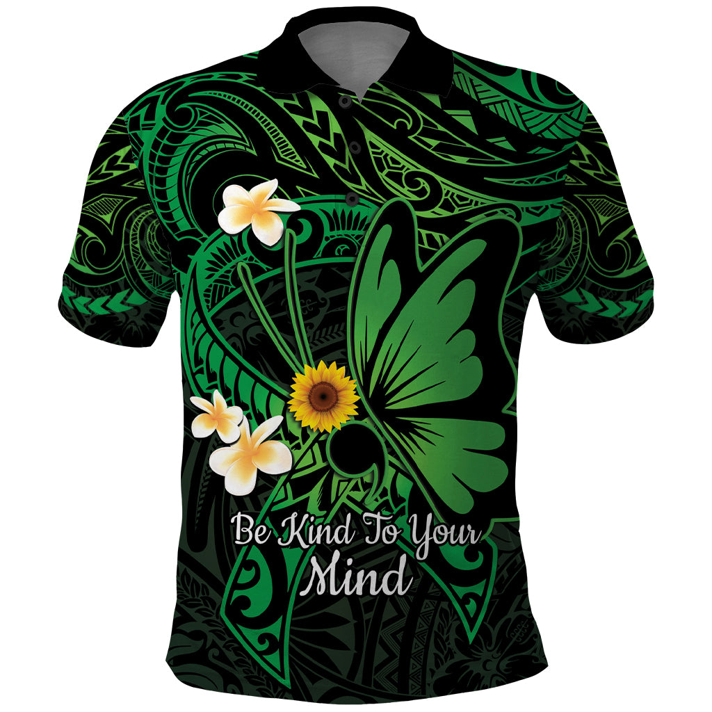 Polynesia Mental Health Awareness Polo Shirt Green Ribbon Be Kind To Your Mind LT14 Green - Polynesian Pride