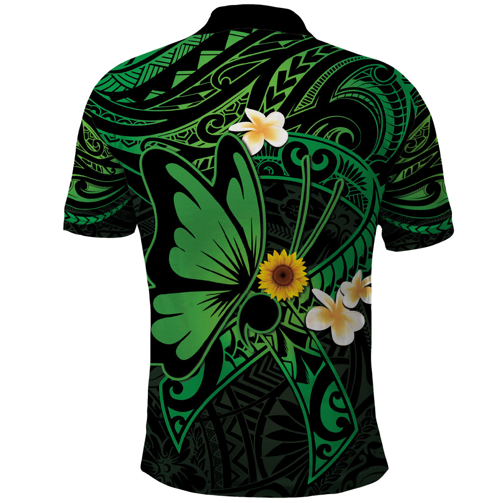 Polynesia Mental Health Awareness Polo Shirt Green Ribbon Be Kind To Your Mind LT14 - Polynesian Pride