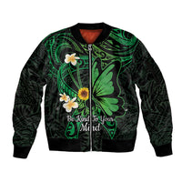 Polynesia Mental Health Awareness Sleeve Zip Bomber Jacket Green Ribbon Be Kind To Your Mind