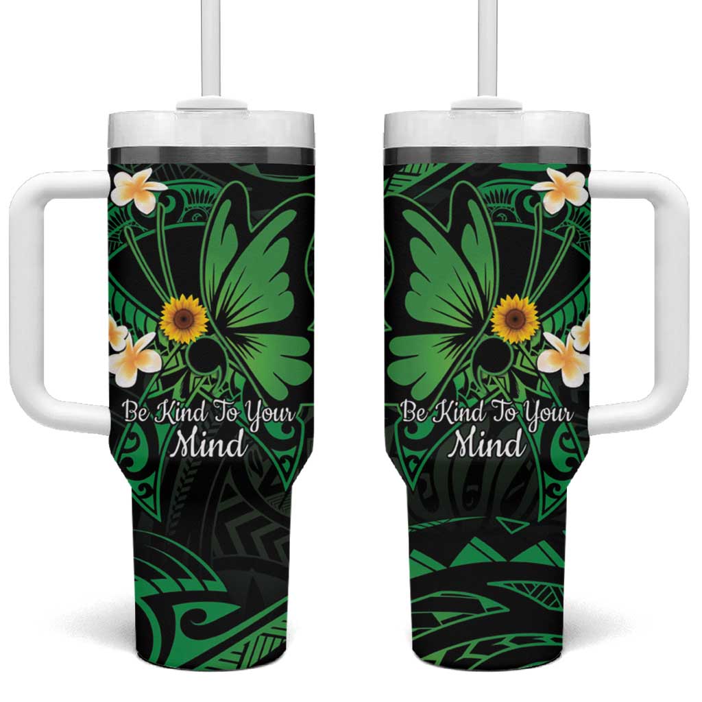 Polynesia Mental Health Awareness Tumbler With Handle Green Ribbon Be Kind To Your Mind