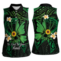 Polynesia Mental Health Awareness Women Sleeveless Polo Shirt Green Ribbon Be Kind To Your Mind