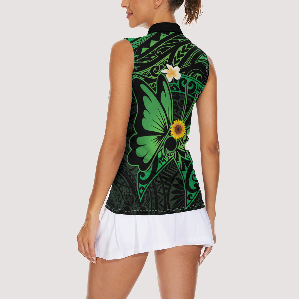Polynesia Mental Health Awareness Women Sleeveless Polo Shirt Green Ribbon Be Kind To Your Mind