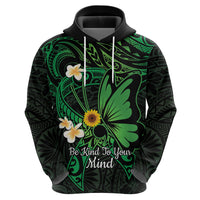 Polynesia Mental Health Awareness Zip Hoodie Green Ribbon Be Kind To Your Mind
