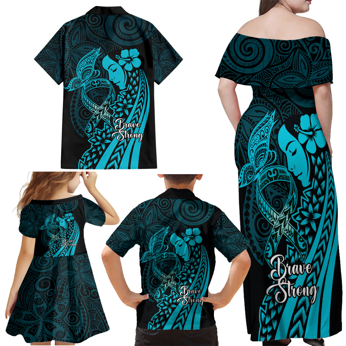 Polynesia World Ovarian Cancer Day Family Matching Off Shoulder Maxi Dress and Hawaiian Shirt You Matter Polynesian Women