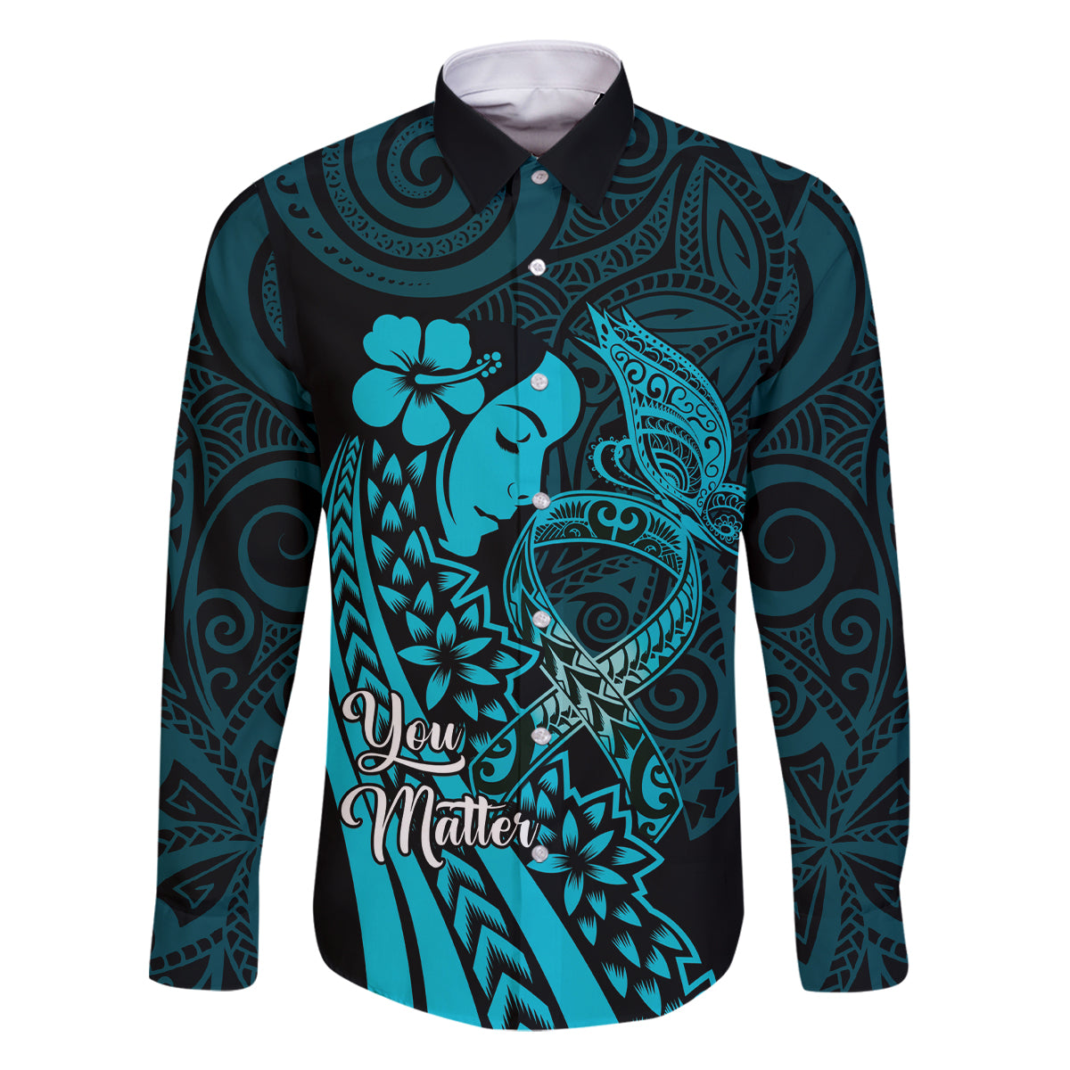 Polynesia World Ovarian Cancer Day Family Matching Off Shoulder Short Dress and Hawaiian Shirt You Matter Polynesian Women
