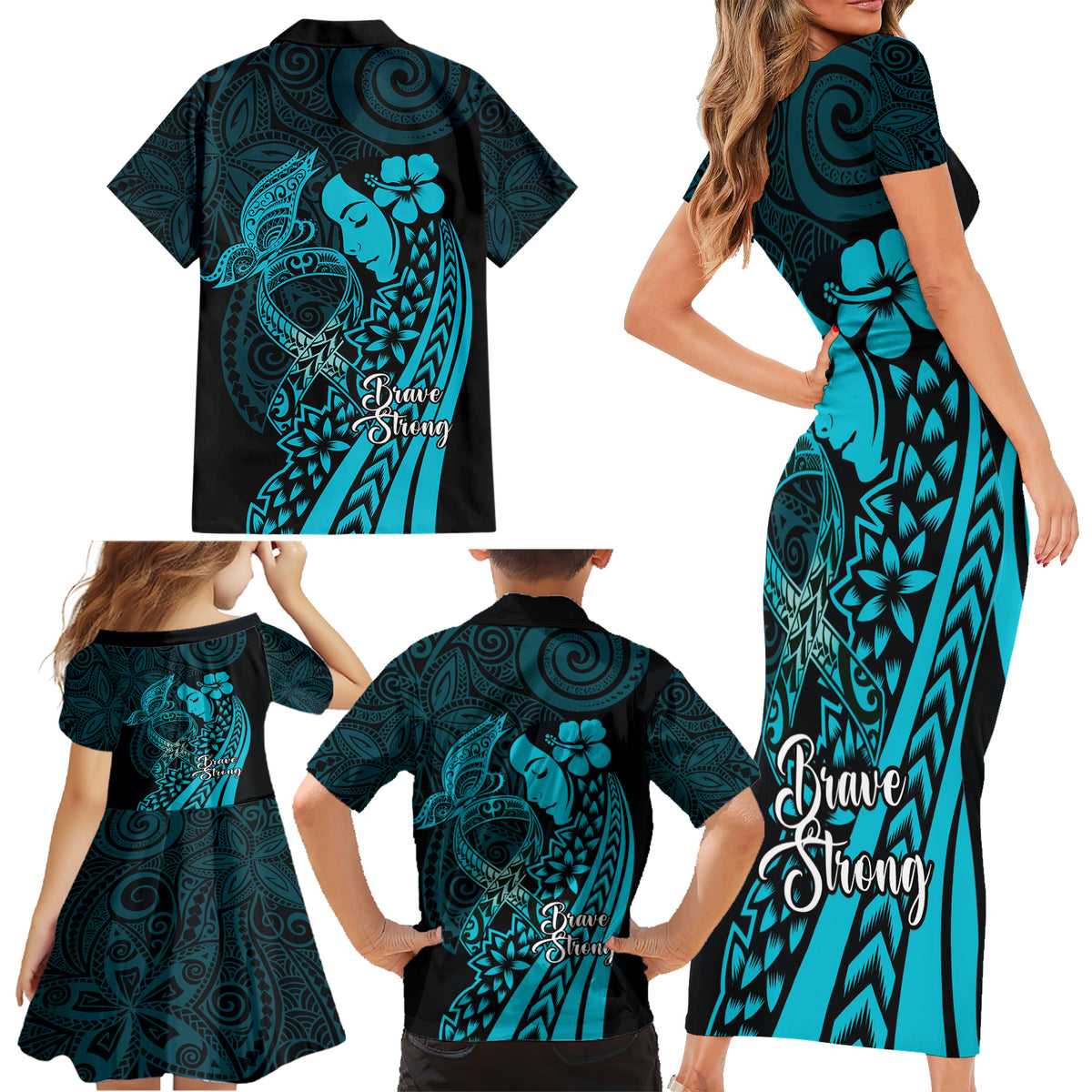 Polynesia World Ovarian Cancer Day Family Matching Short Sleeve Bodycon Dress and Hawaiian Shirt You Matter Polynesian Women