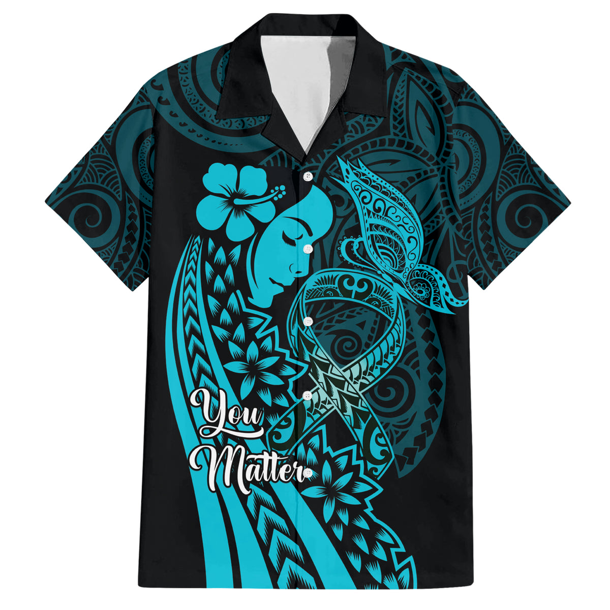 Polynesia World Ovarian Cancer Day Family Matching Short Sleeve Bodycon Dress and Hawaiian Shirt You Matter Polynesian Women