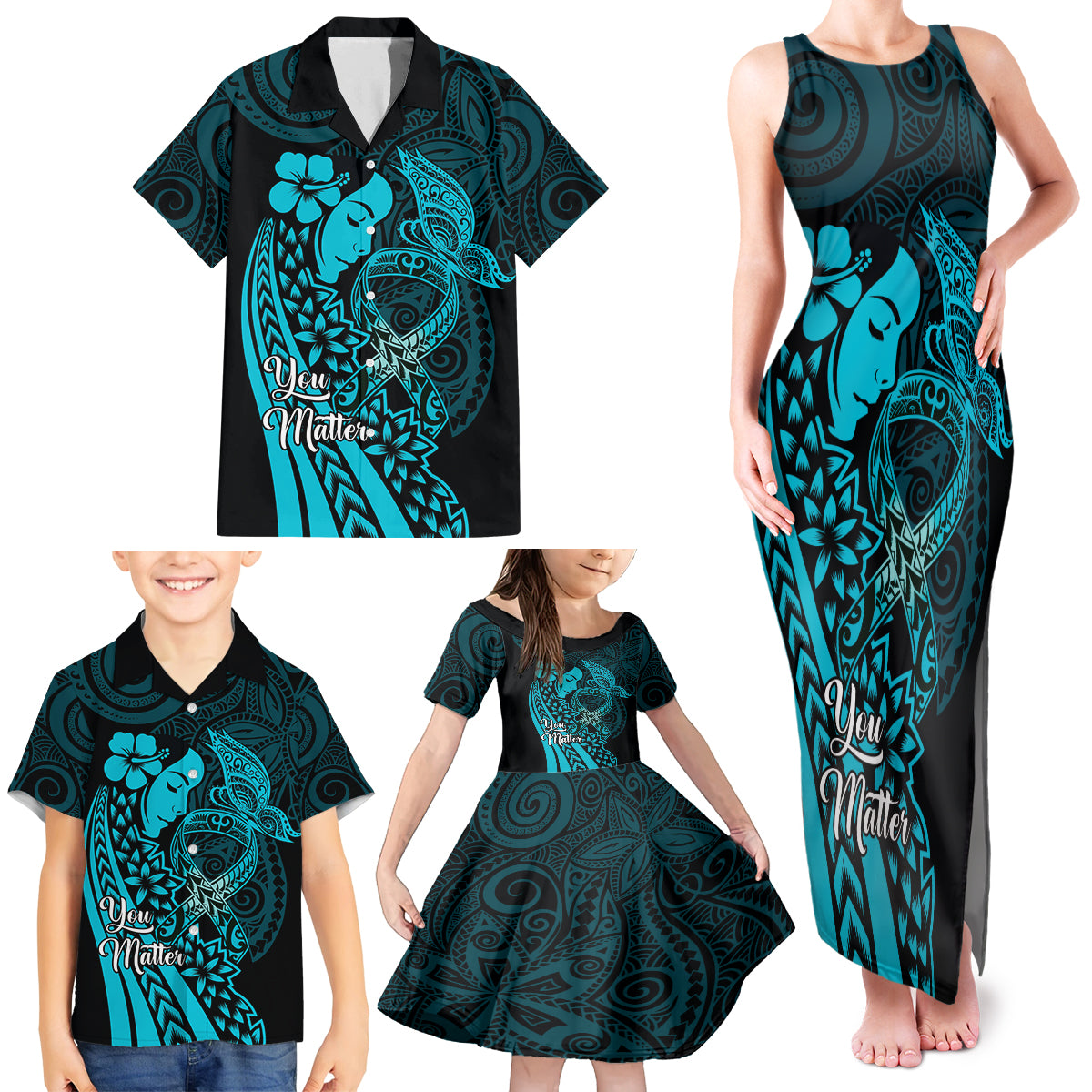 Polynesia World Ovarian Cancer Day Family Matching Tank Maxi Dress and Hawaiian Shirt You Matter Polynesian Women