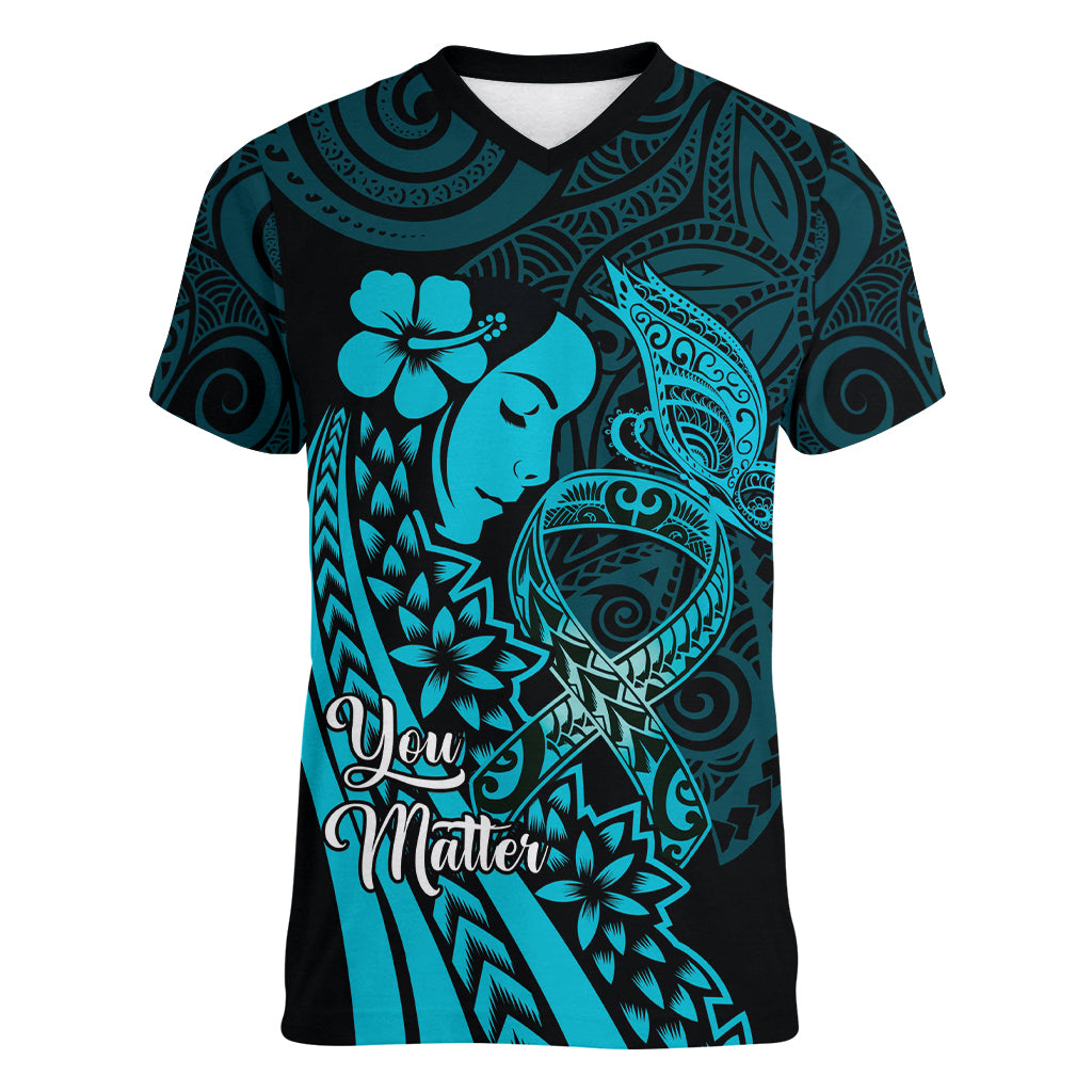 Polynesia World Ovarian Cancer Day Women V-Neck T-Shirt You Matter Polynesian Women