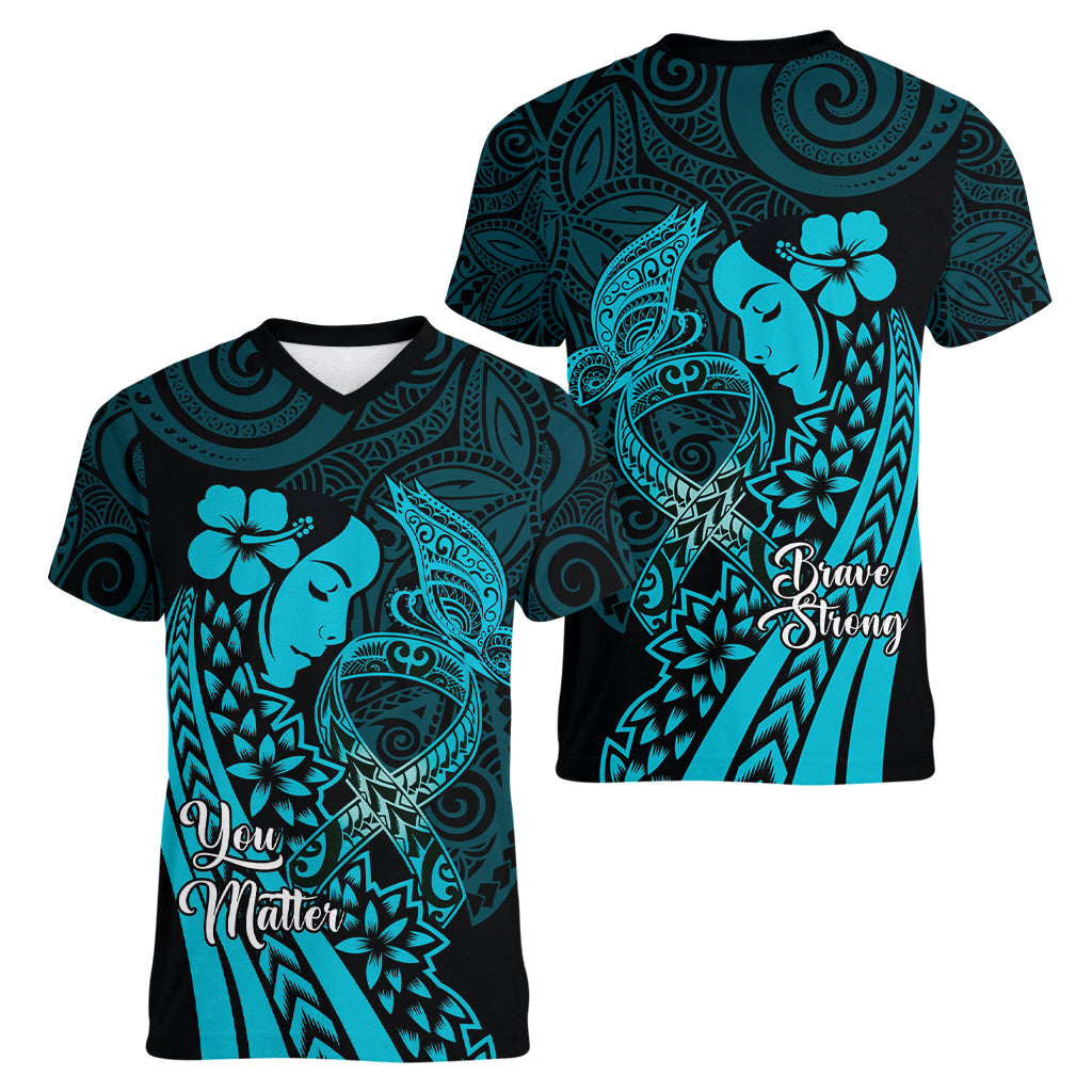 Polynesia World Ovarian Cancer Day Women V-Neck T-Shirt You Matter Polynesian Women