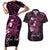 Polynesia Breast Cancer Awareness Couples Matching Short Sleeve Bodycon Dress and Hawaiian Shirt Pink Ribbon No One Fights Alone - Black