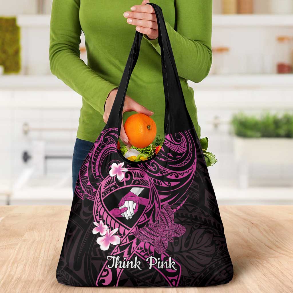 Polynesia Breast Cancer Awareness Grocery Bag Pink Ribbon No One Fights Alone - Black
