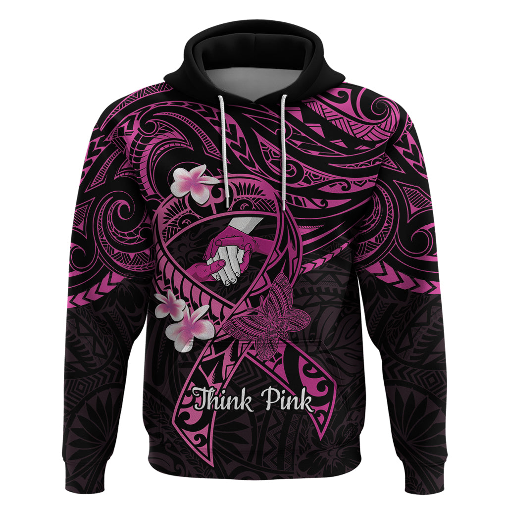 Polynesia Breast Cancer Awareness Hoodie Pink Ribbon No One Fights Alone - Black