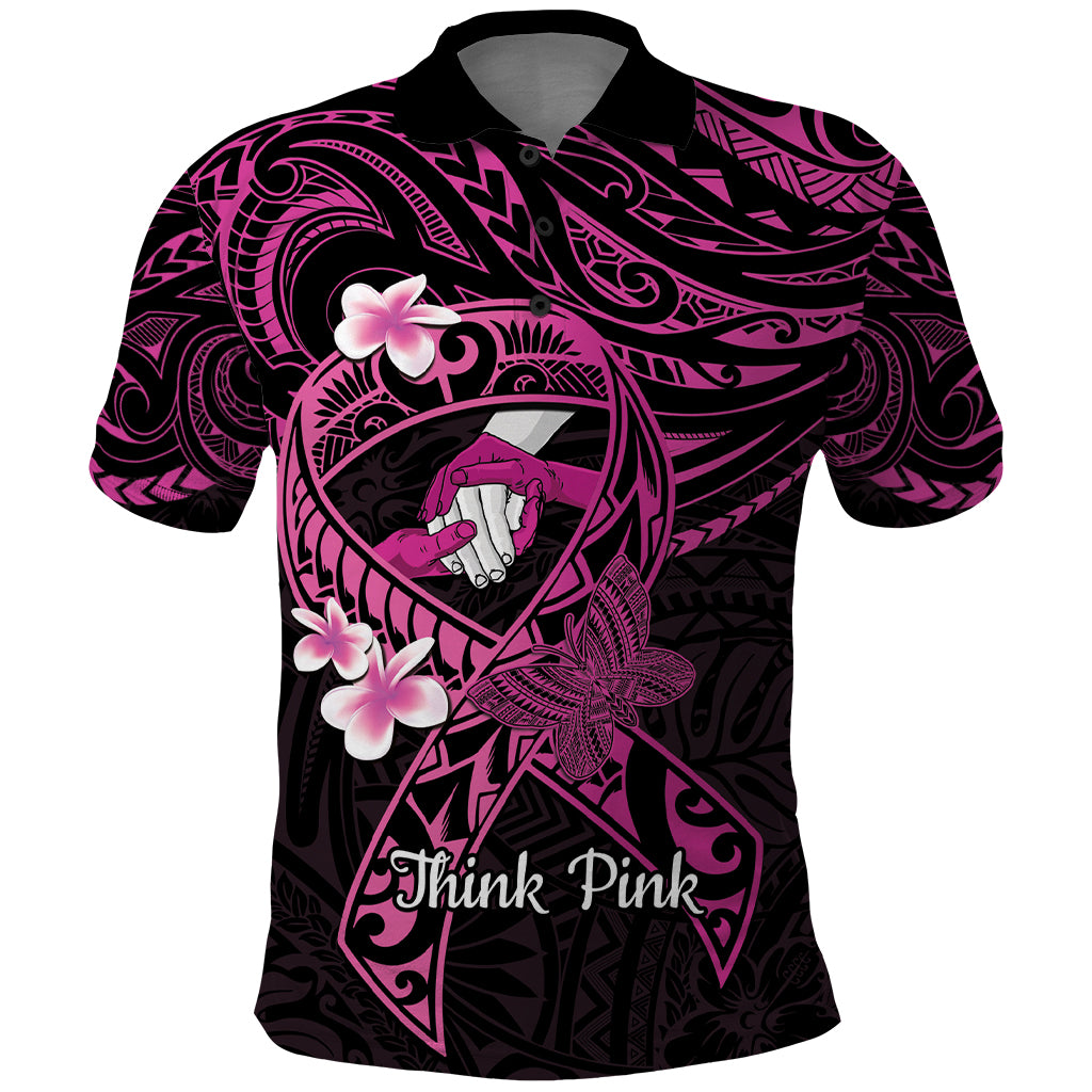 Polynesia Breast Cancer Awareness Polo Shirt Pink Ribbon No One Fights Alone - Black LT14 Black - Polynesian Pride