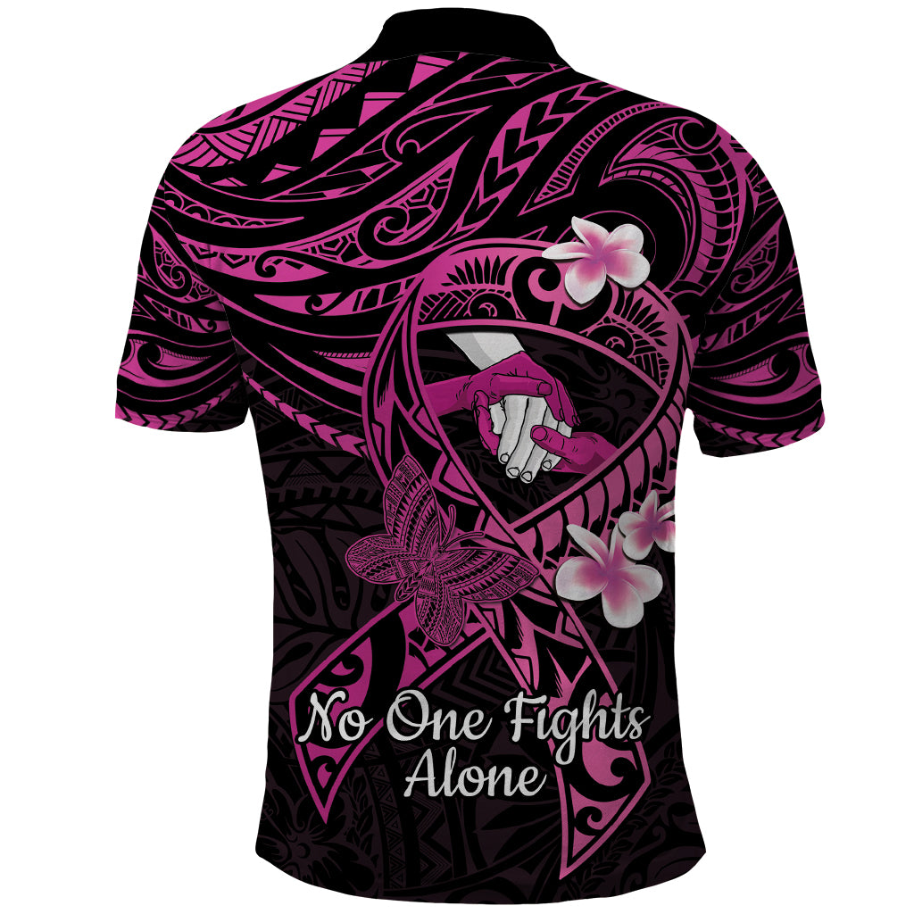 Polynesia Breast Cancer Awareness Polo Shirt Pink Ribbon No One Fights Alone - Black LT14 - Polynesian Pride