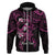 Polynesia Breast Cancer Awareness Zip Hoodie Pink Ribbon No One Fights Alone - Black