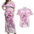 Polynesia Breast Cancer Awareness Couples Matching Off Shoulder Maxi Dress and Hawaiian Shirt Pink Ribbon No One Fights Alone - White