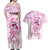 Polynesia Breast Cancer Awareness Couples Matching Off Shoulder Maxi Dress and Hawaiian Shirt Pink Ribbon No One Fights Alone - White