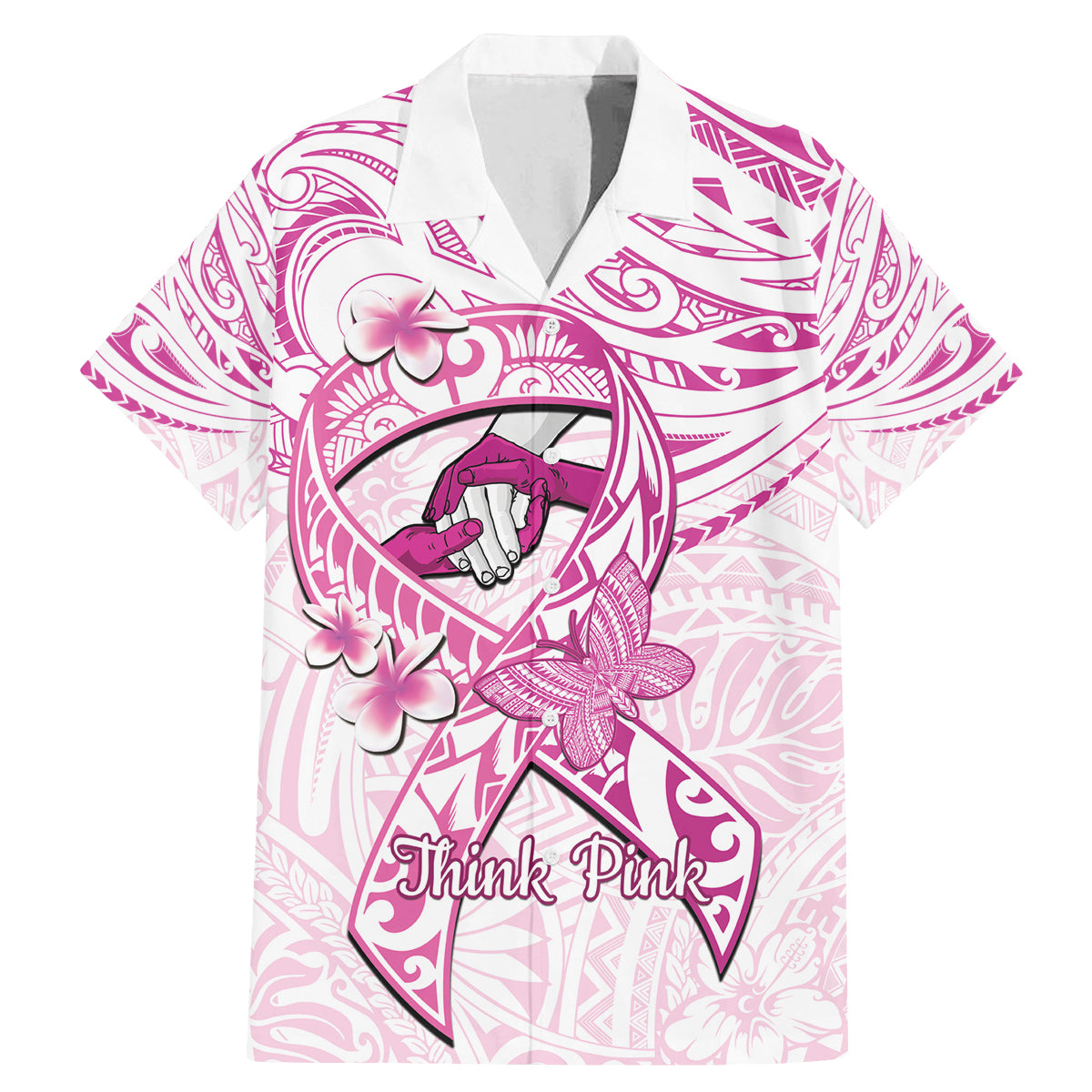 Polynesia Breast Cancer Awareness Family Matching Mermaid Dress and Hawaiian Shirt Pink Ribbon No One Fights Alone - White