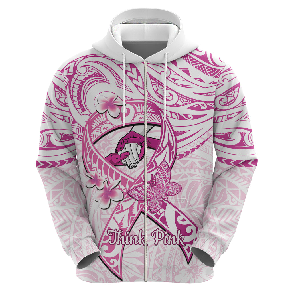 Polynesia Breast Cancer Awareness Hoodie Pink Ribbon No One Fights Alone - White