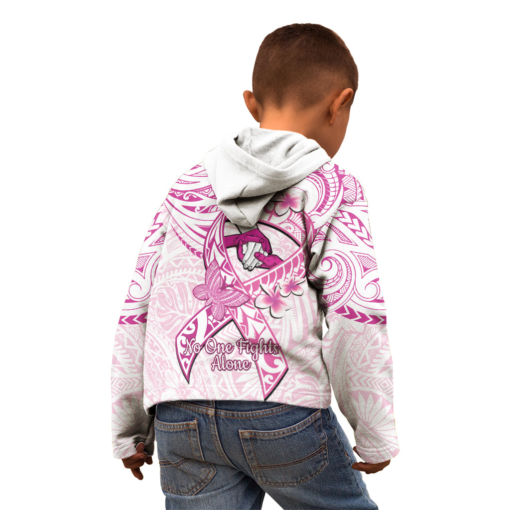Polynesia Breast Cancer Awareness Kid Hoodie Pink Ribbon No One Fights Alone - White