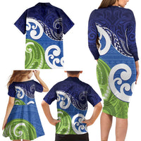 Southland New Zealand Family Matching Long Sleeve Bodycon Dress and Hawaiian Shirt Maori Koru Flag Color