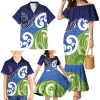 Southland New Zealand Family Matching Mermaid Dress and Hawaiian Shirt Maori Koru Flag Color