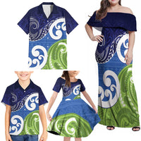 Southland New Zealand Family Matching Off Shoulder Maxi Dress and Hawaiian Shirt Maori Koru Flag Color LT14 - Polynesian Pride