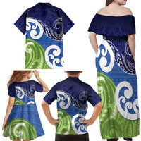 Southland New Zealand Family Matching Off Shoulder Maxi Dress and Hawaiian Shirt Maori Koru Flag Color LT14 - Polynesian Pride
