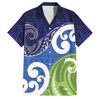 Southland New Zealand Family Matching Off Shoulder Maxi Dress and Hawaiian Shirt Maori Koru Flag Color LT14 Dad's Shirt - Short Sleeve Blue - Polynesian Pride