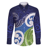 Southland New Zealand Family Matching Puletasi and Hawaiian Shirt Maori Koru Flag Color LT14 Dad's Shirt - Long Sleeve Blue - Polynesian Pride
