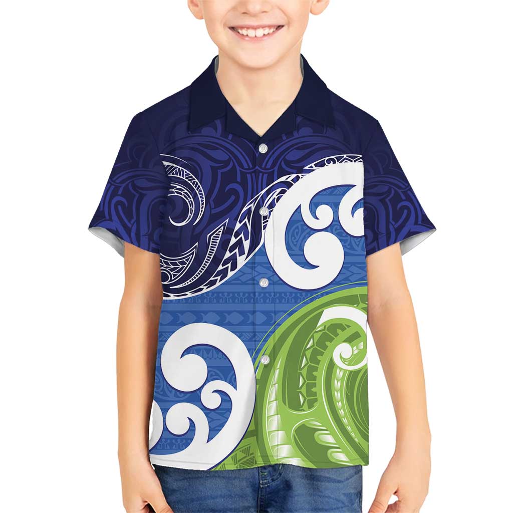 Southland New Zealand Family Matching Puletasi and Hawaiian Shirt Maori Koru Flag Color LT14 Son's Shirt Blue - Polynesian Pride