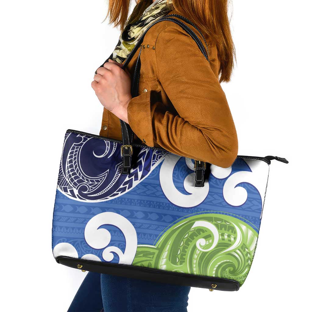 Southland New Zealand Leather Tote Bag Maori Koru Flag Color