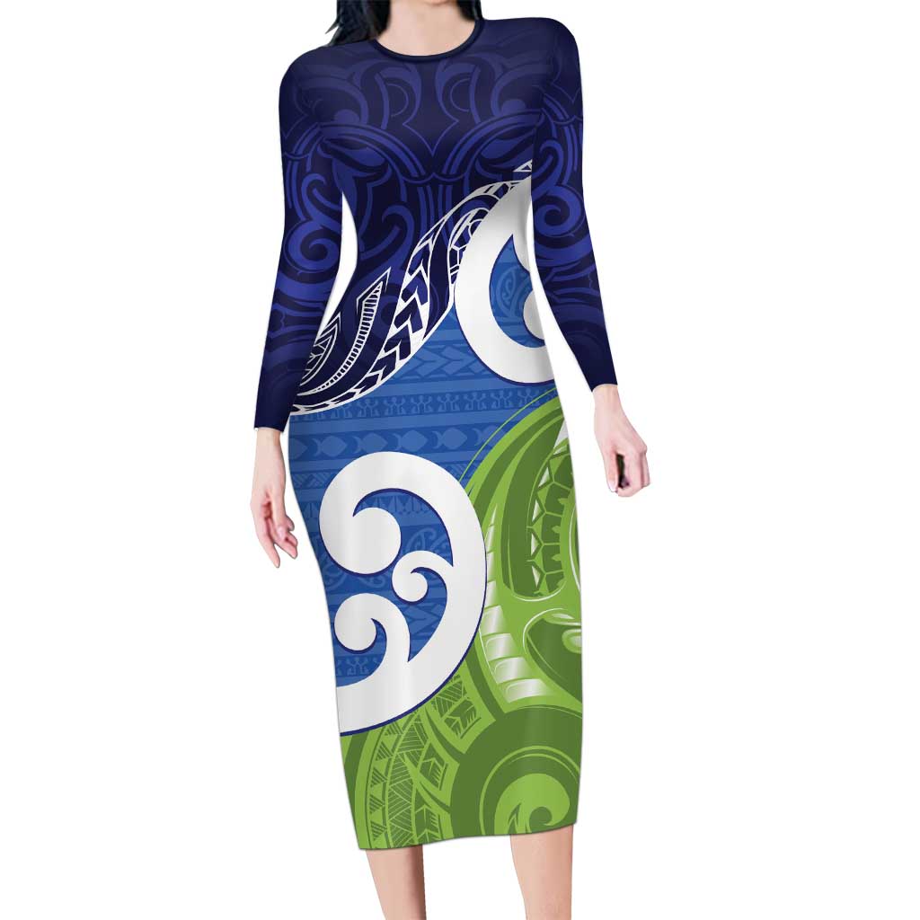 Southland New Zealand Long Sleeve Bodycon Dress Maori Koru Flag Color