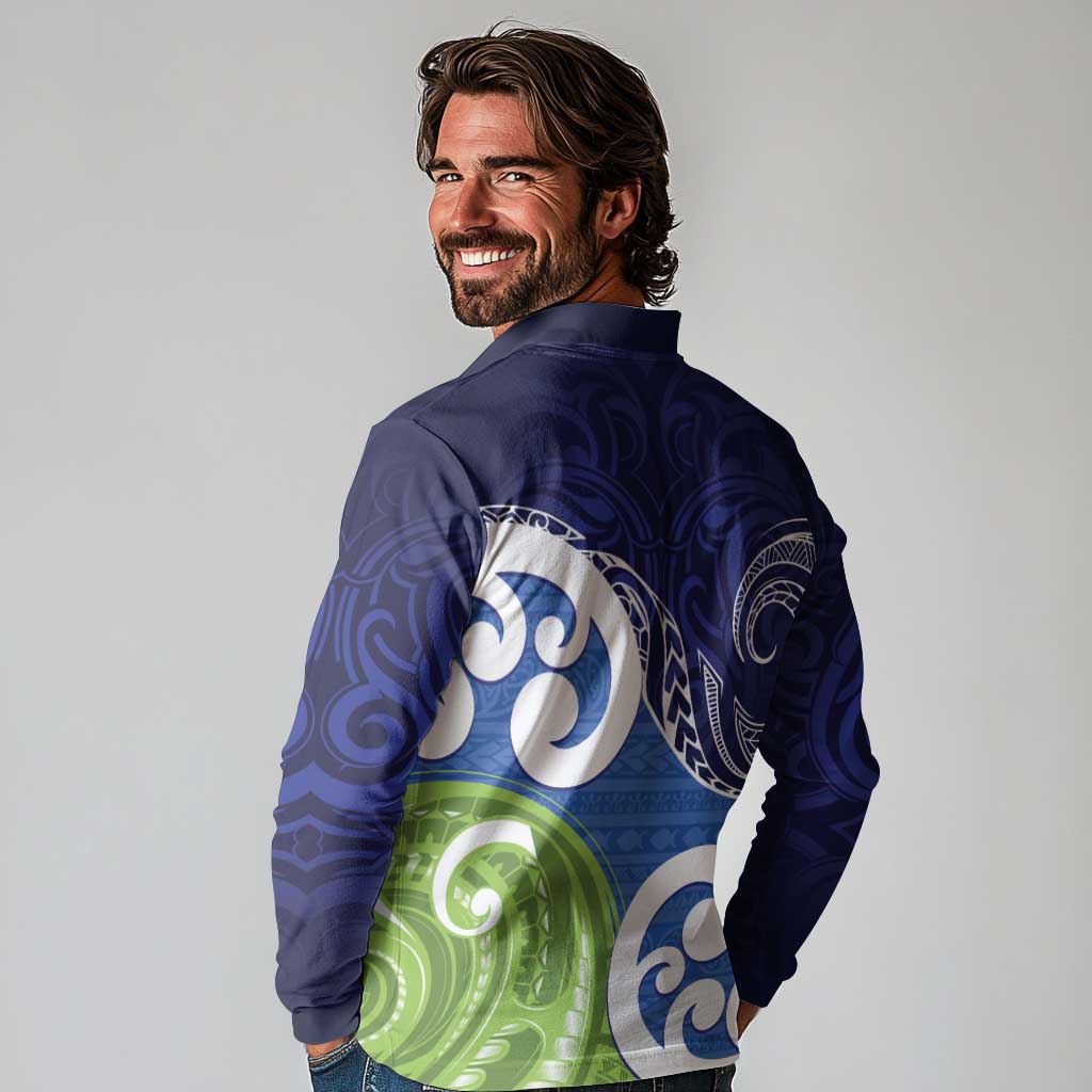 Southland New Zealand Long Sleeve Polo Shirt Maori Koru Flag Color