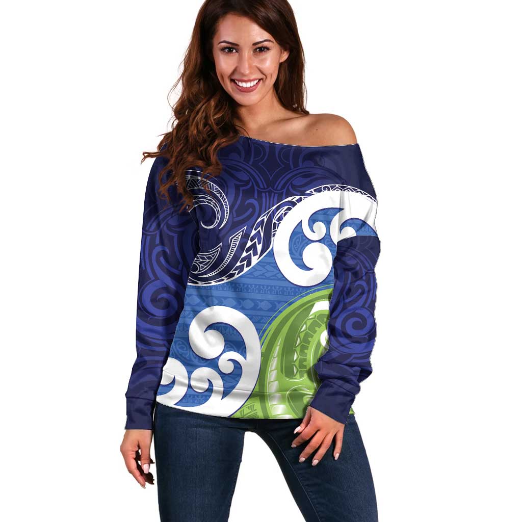 Southland New Zealand Off Shoulder Sweater Maori Koru Flag Color