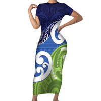 Southland New Zealand Short Sleeve Bodycon Dress Maori Koru Flag Color