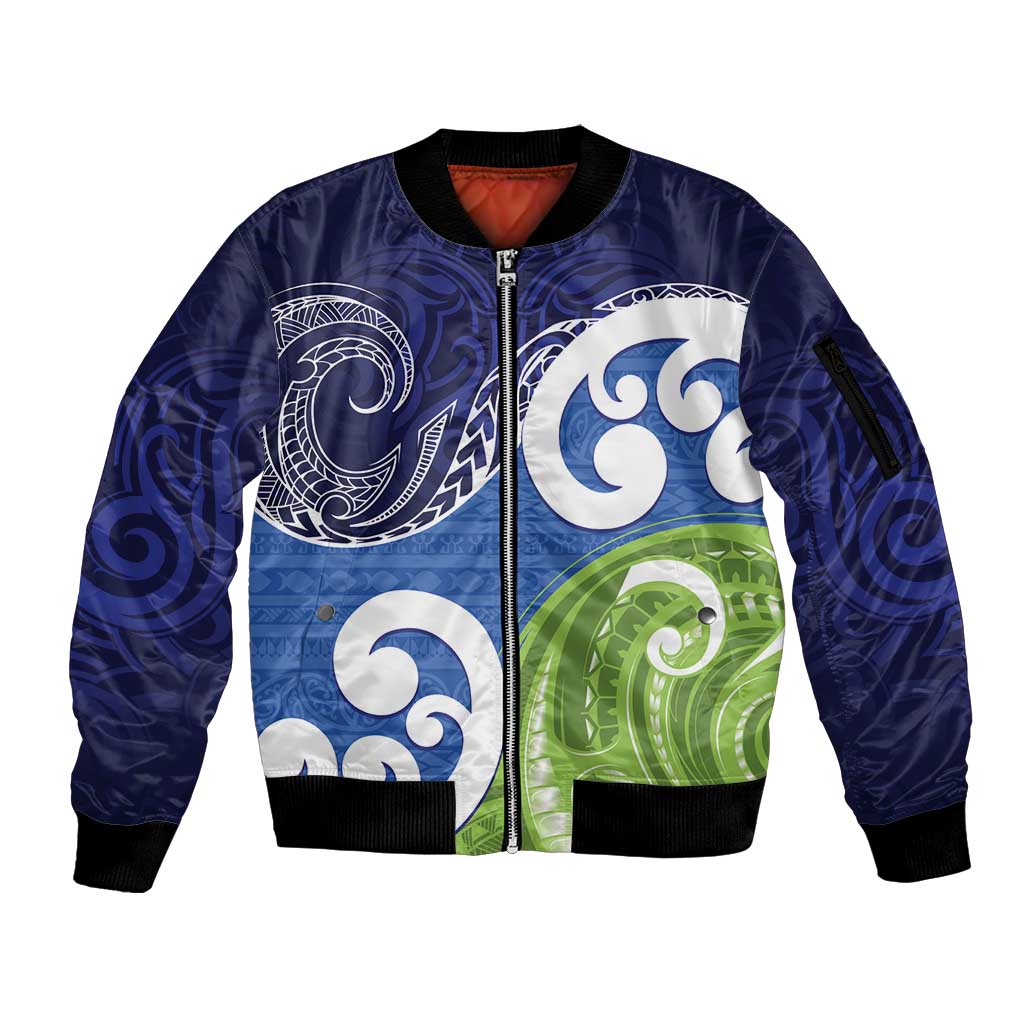 Southland New Zealand Sleeve Zip Bomber Jacket Maori Koru Flag Color LT14 Unisex Blue - Polynesian Pride