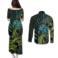 Southland Takehe Pounama Couples Matching Puletasi and Long Sleeve Button Shirt Aotearoa Poutama Paua Shell Fern LT14 - Polynesian Pride
