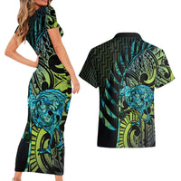 Southland Takehe Pounama Couples Matching Short Sleeve Bodycon Dress and Hawaiian Shirt Aotearoa Poutama Paua Shell Fern LT14 - Polynesian Pride