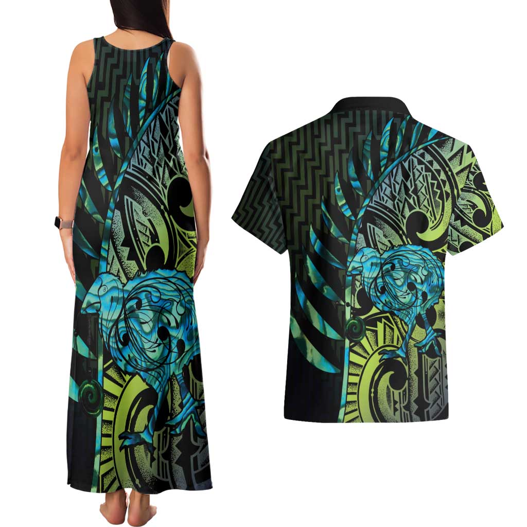 Southland Takehe Pounama Couples Matching Tank Maxi Dress and Hawaiian Shirt Aotearoa Poutama Paua Shell Fern LT14 - Polynesian Pride