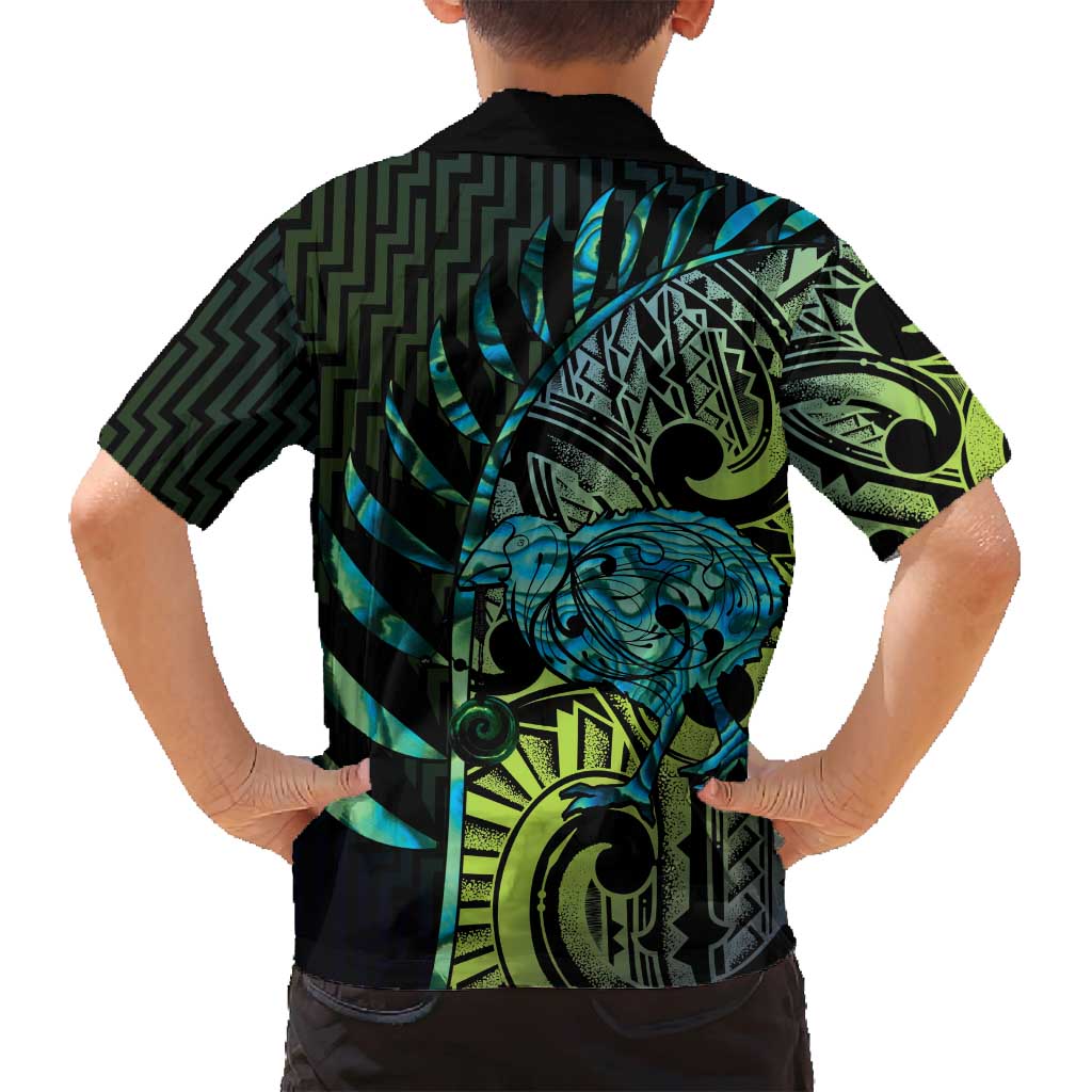Southland Takehe Pounama Family Matching Long Sleeve Bodycon Dress and Hawaiian Shirt Aotearoa Poutama Paua Shell Fern LT14 - Polynesian Pride
