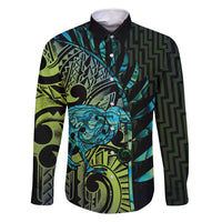 Southland Takehe Pounama Family Matching Long Sleeve Bodycon Dress and Hawaiian Shirt Aotearoa Poutama Paua Shell Fern LT14 Dad's Shirt - Long Sleeve Black - Polynesian Pride
