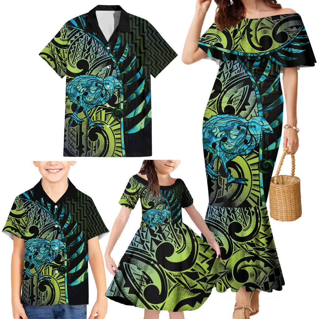 Southland Takehe Pounama Family Matching Mermaid Dress and Hawaiian Shirt Aotearoa Poutama Paua Shell Fern LT14 - Polynesian Pride