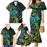 Southland Takehe Pounama Family Matching Mermaid Dress and Hawaiian Shirt Aotearoa Poutama Paua Shell Fern LT14 - Polynesian Pride