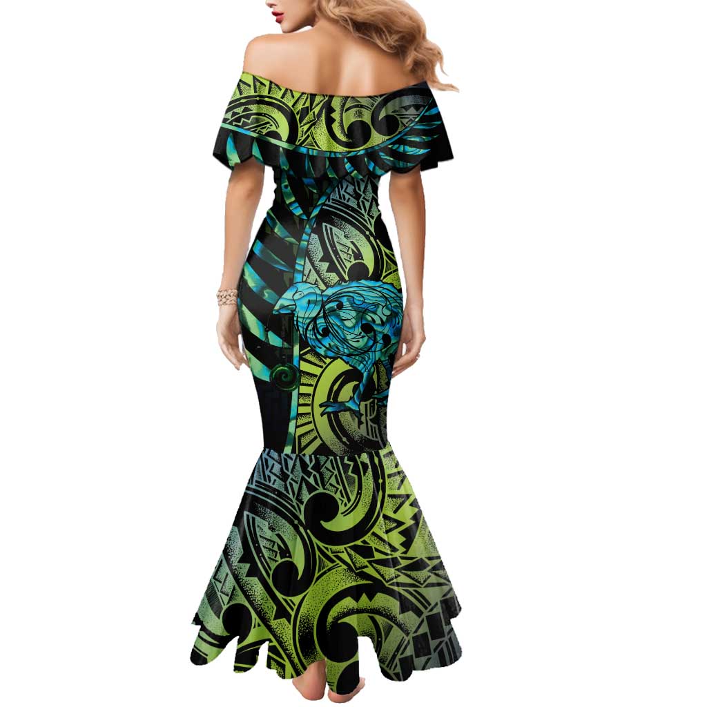 Southland Takehe Pounama Family Matching Mermaid Dress and Hawaiian Shirt Aotearoa Poutama Paua Shell Fern LT14 - Polynesian Pride