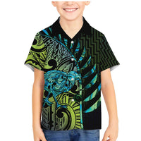 Southland Takehe Pounama Family Matching Mermaid Dress and Hawaiian Shirt Aotearoa Poutama Paua Shell Fern LT14 Son's Shirt Black - Polynesian Pride