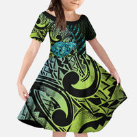 Southland Takehe Pounama Family Matching Off The Shoulder Long Sleeve Dress and Hawaiian Shirt Aotearoa Poutama Paua Shell Fern LT14 Daughter's Dress Black - Polynesian Pride